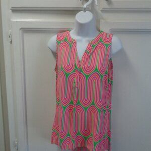 Women's Small Sleeveless Geometric Print Blouse Rayon Popover V-neck Top